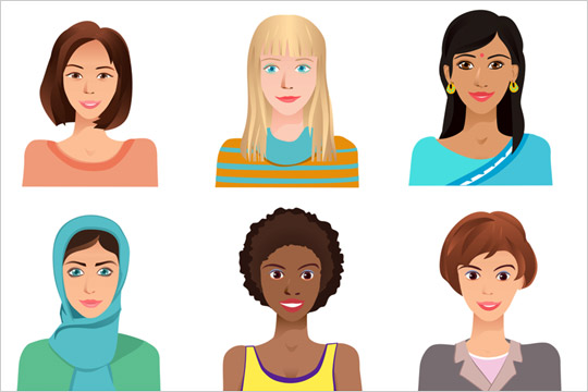 Illustration von 6 Frauen unterschiedlicher Nationalität